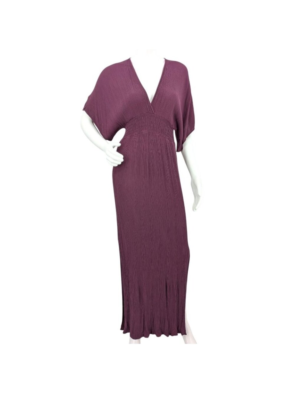 Lovestitch Crinkle Smocked Maxi Dress V Neck Romantic Resort‎ Dolman Sleeve S/M
